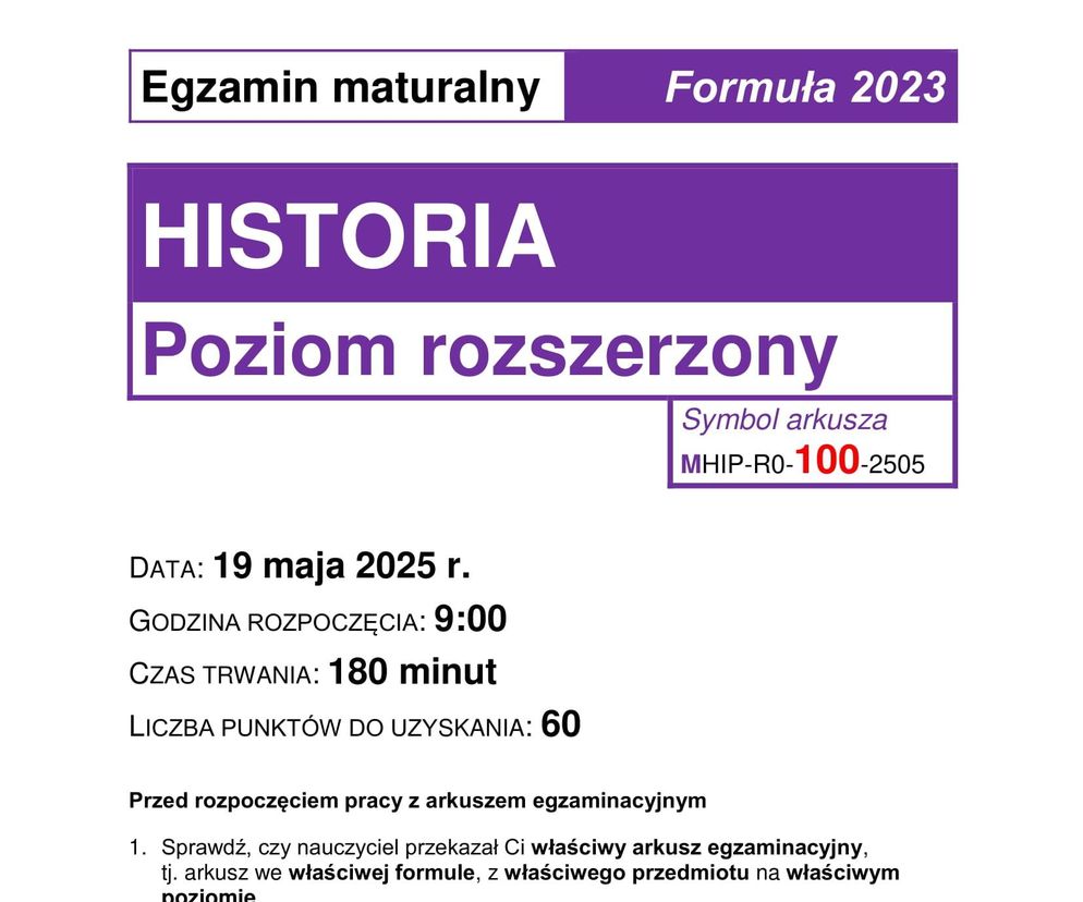 Matura historia 2025: Odpowiedzi i arkusze CKE [19.05.2025] nowa formuła 2023	