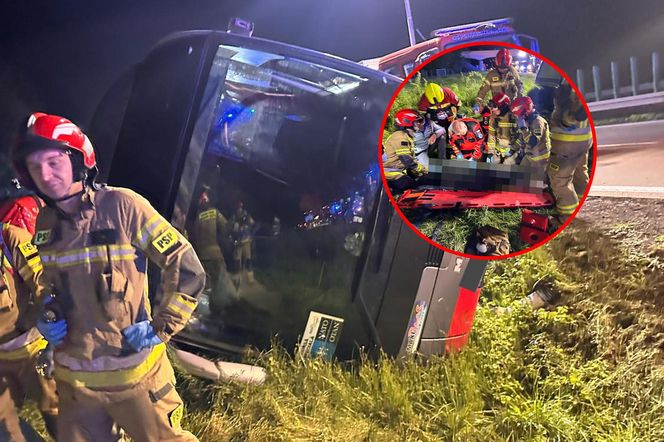 Format: Wypadek autokaru z amerykańskim żołnierzami na A4 pod Jaworem. Jest wielu rannych. Żołnierkę zabrał śmigłowiec [ZDJĘCIA].
