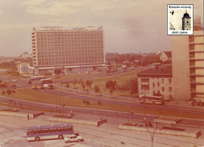 Widokówka z przełomu lat 70. i 80. a na niej hotel "Rzeszów"