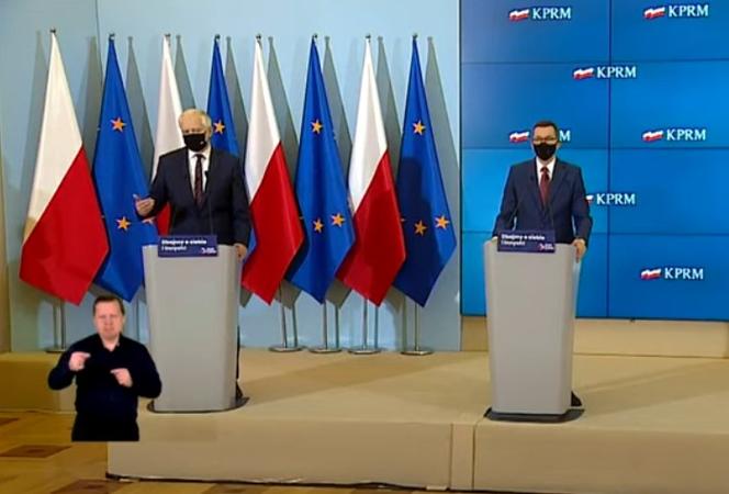 Mateusz Morawiecki. Jarosław Gowin. Konferencja dotycząca kolejnych obostrzeń