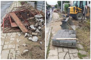 Odpady remontowe blokowały chodnik na ul. Gołdapskiej. Kierownik prac ukarany! [ZDJĘCIA]