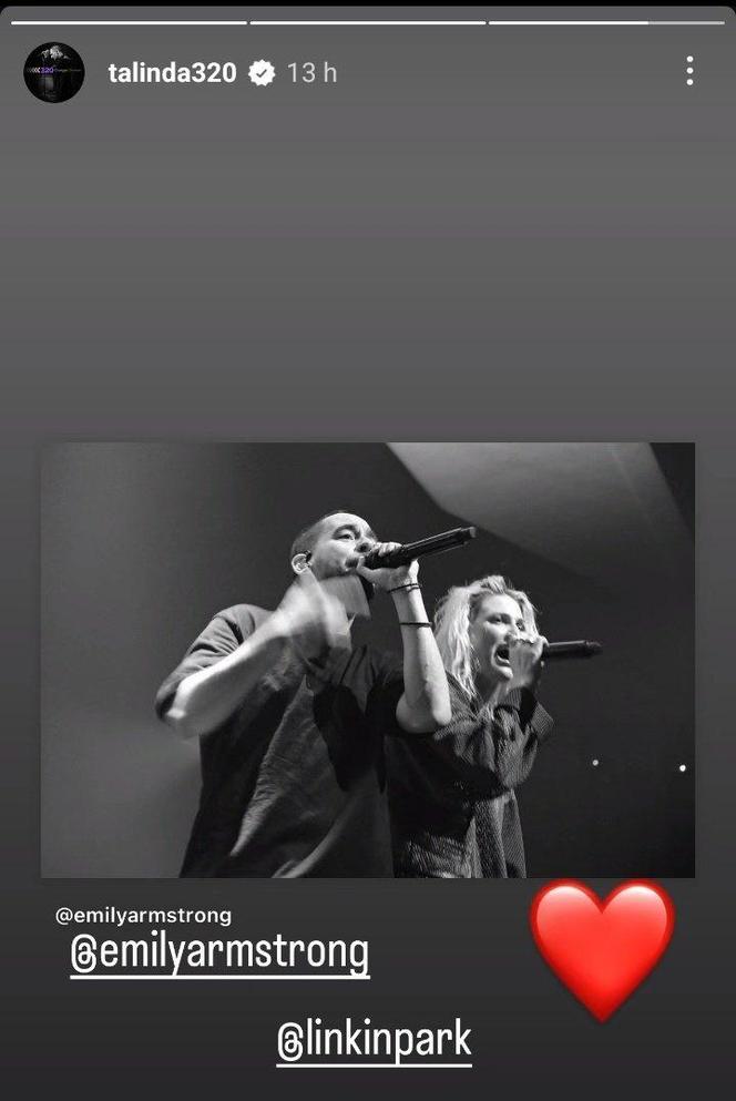 Zrzut z Instagram stories Talindy Bennington