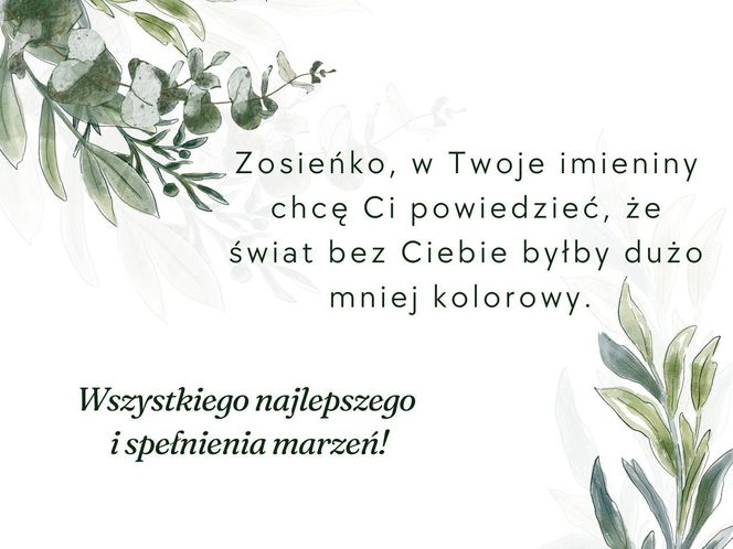 Kartka z życzeniami na imieniny Zosi