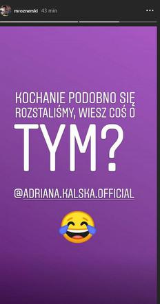 Mikołaj Roznerski na Instagramie o rozstaniu z Adrianą Kalską