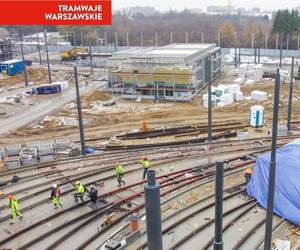 Budowa zajezdni tramwajowej Annopol na Białołęce w Warszawie, listopad 2023 r.