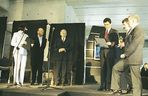 Od lewej Ewa P. Porębska, Stanisław Fiszer, Jerzy Buzek, Krzysztof Ingarden, Jacek Ewy, Tadeusz Chruścicki (Przewodniczący Rady Fundacji Kyoto-Kraków) 