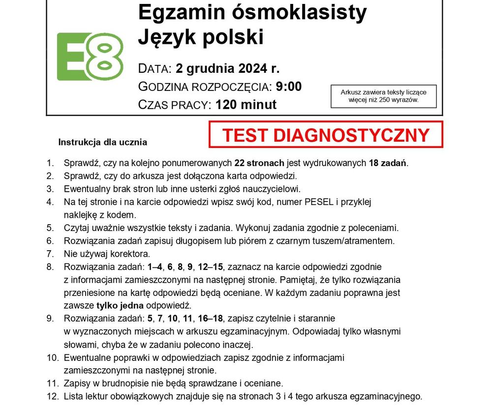 Arkusz CKE próbnego egzaminu ósmoklasisty 2024 - zadania