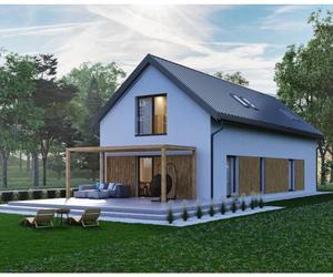 Dom mieszkalny jednorodzinny z poddaszem użytkowym zaprojektowany w technologii tradycyjnej, niskoenergetyczny, o powierzchni użytkowej 180 m²