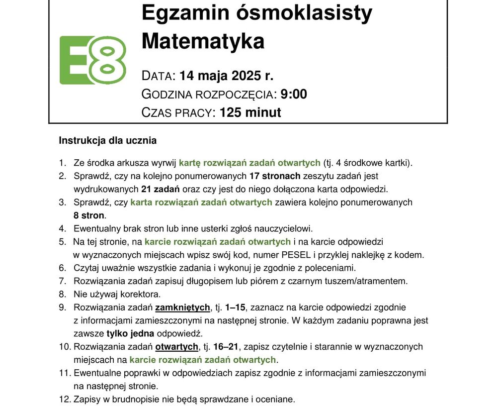 Egzamin ósmoklasisty z matematyki. Mamy ARKUSZE CKE i ODPOWIEDZI