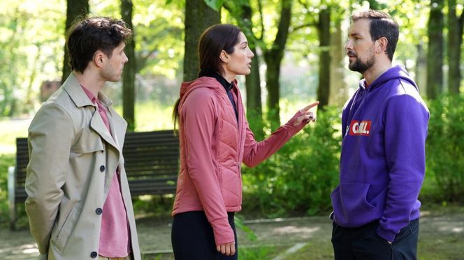 Barwy szczęścia odc. 3249. Celina (Orina Krajewska), Cezary Rawicz (Marcel Opaliński), Marcin Kodur (Oskar Stoczyński)