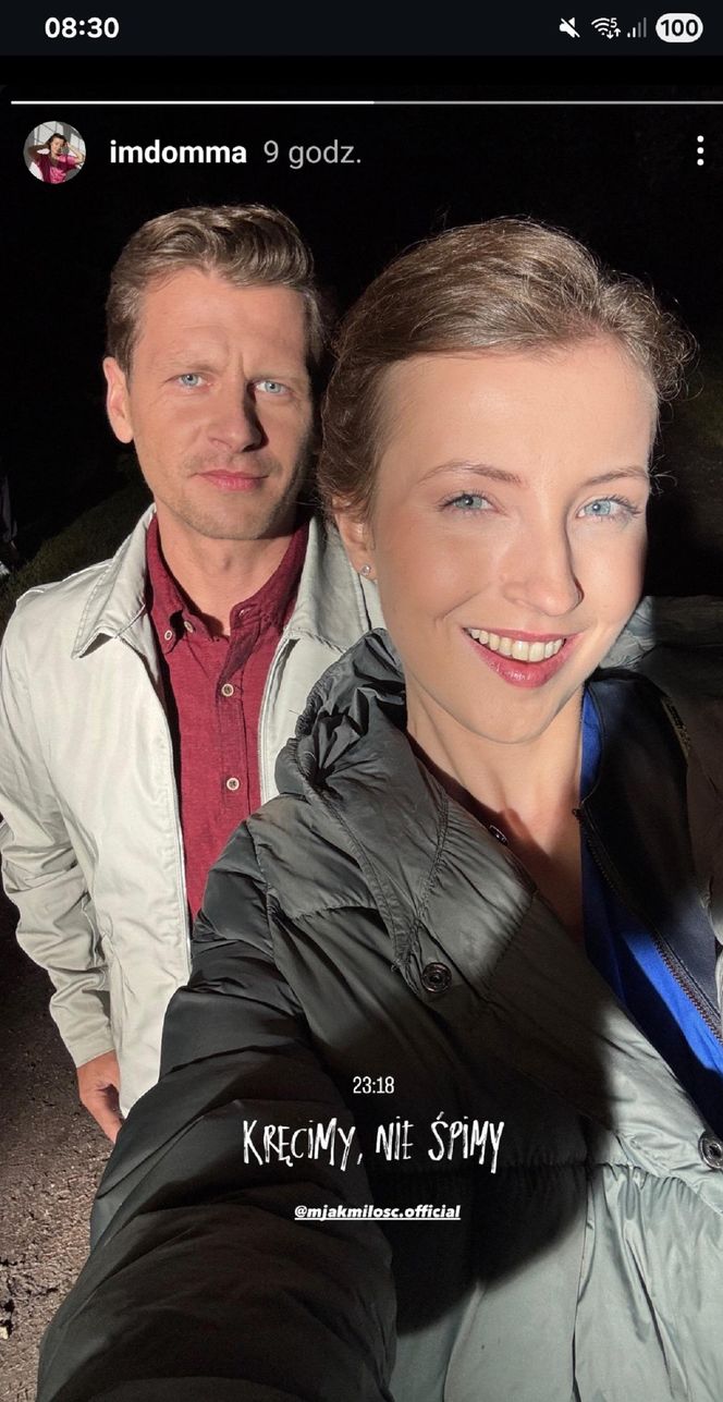 M jak miłość nowy sezon. Adam Karski (Patryk Szwichtenberg), Natalka (Dominika Suchecka) na planie