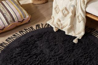 Dywan shaggy okrągły bawełniany czarny BLITIS 