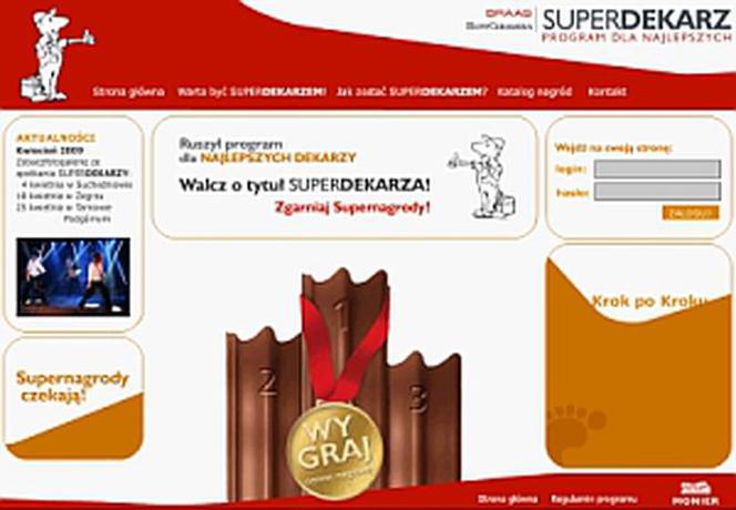 Strona główna portalu www.superdekarz.pl – platformy służącej do rywalizacji i komunikacji między SUPERDEKARZAMI