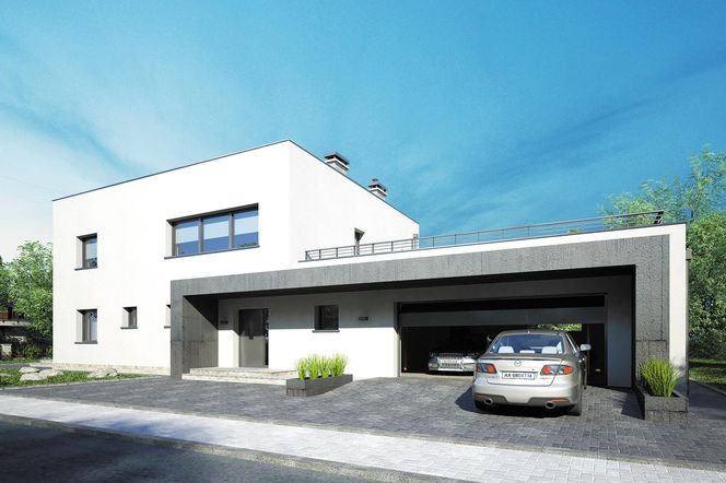 Piętrowa willa z garażem i dwoma wykuszami
