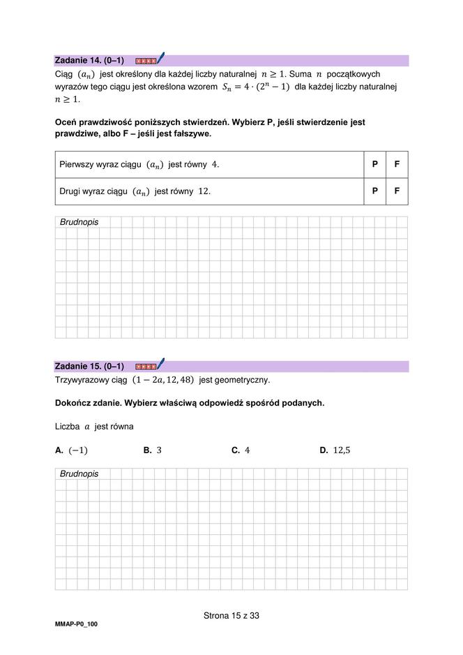 Arkusz maturalny z próbnej matematyki 2023