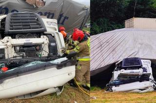 Śmiertelny wypadek pod Krosnem. Tir spadł ze skarpy z 49-latkiem w zgniecionej kabinie