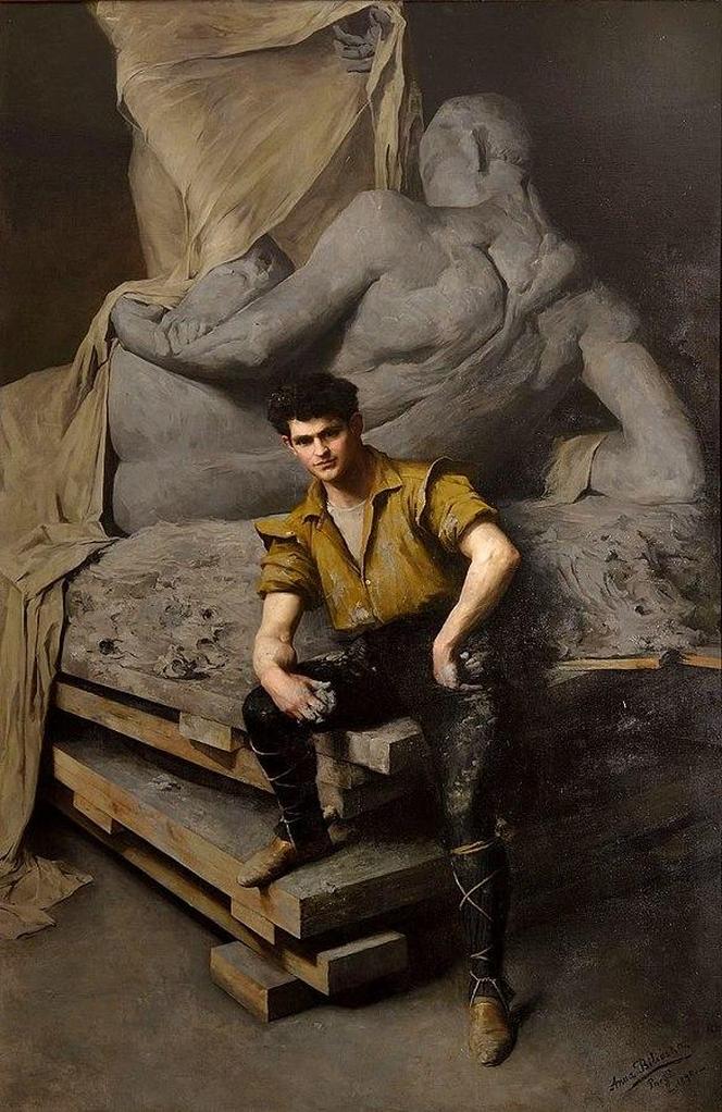Anna Bilińska, "Portret rzeźbiarza George'a Greya Barnarda w pracowni" (1890)