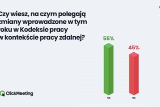 45 proc. Polaków nie wie, na czym polegają tegoroczne zmiany w Kodeksie Pracy dotyczące pracy zdalnej