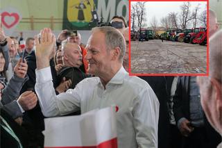 Protest rolników w Morągu. Ponad 250 ciągników przed halą na spotkaniu z premierem Tuskiem