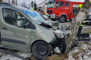 Groźny wypadek pod Tarnowem. Peugeot roztrzaskał się o przydrożne drzewo