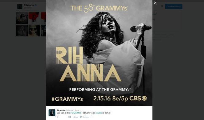 Grammy 2016 - Rihanna na żywo