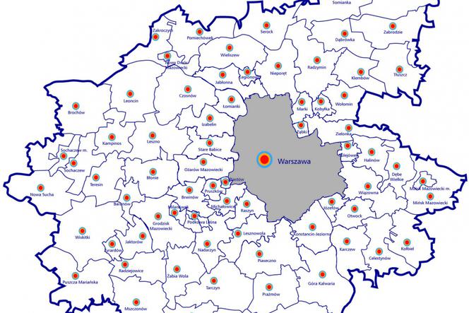 Mapa Obszaru Metropolitalnego Warszawy