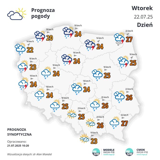 Pogoda IMGW na wtorek, 22 lipca