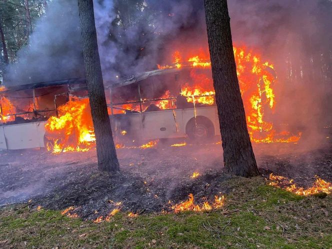 Pożar autobusu w miejscowości Sątopy