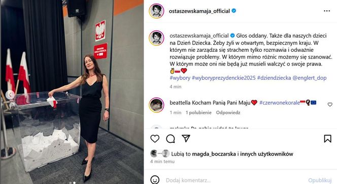 Wybory Prezydenckie 2025: Tak głosują gwiazdy w drugiej turze! Maja Ostaszewska