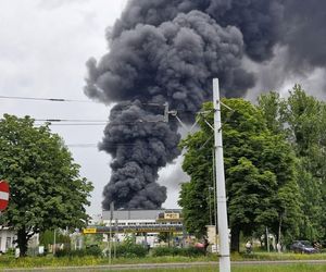 Pożar składowiska opon w Toruniu. Dym widoczny z daleka