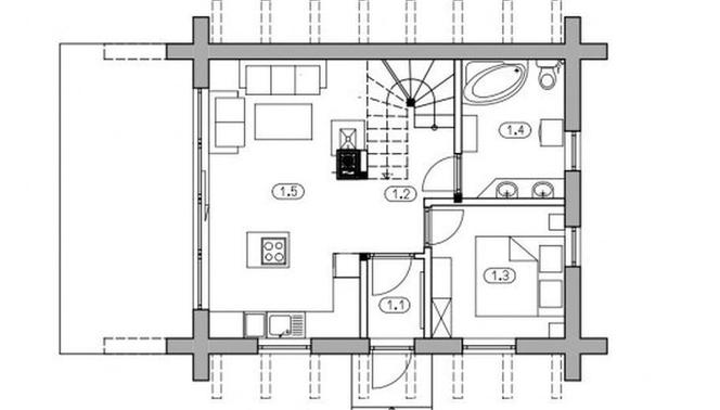 Projekt małego domu drewnianego L-308