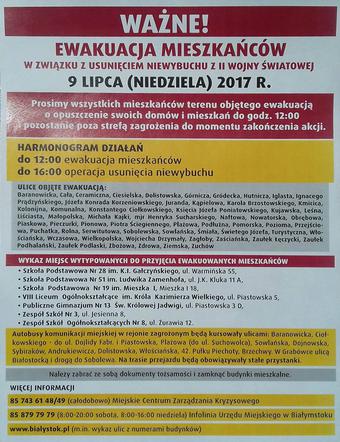 Komunikat w sprawie ewakuacji - źródło: Urząd Miasta w Białymstoku