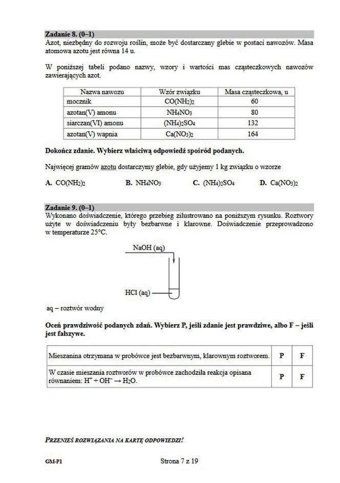 "Egzamin gimnazjalny 2019 - część przyrodnicza"