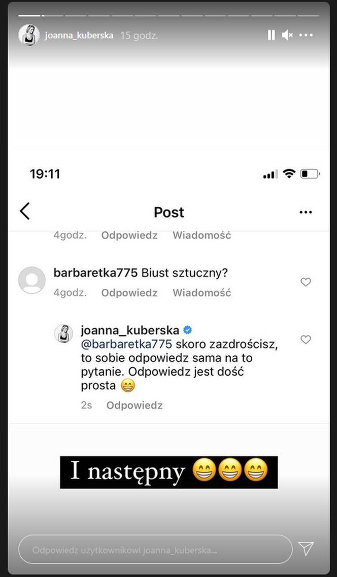 Joanna Kuberska na Instagramie przerywa milczenie w sprawie sztucznego biustu