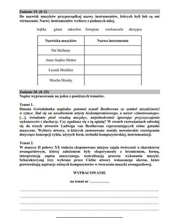 Arkusz CKE. Matura HISTORIA MUZYKI 2020