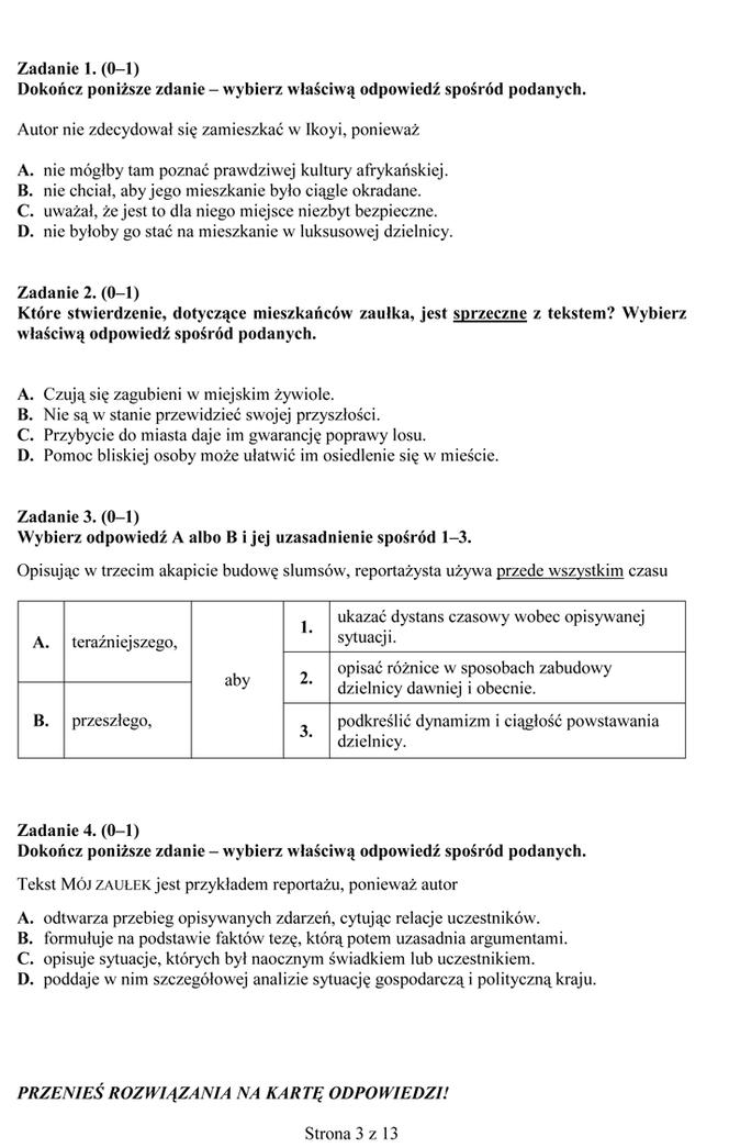 EGZAMIN GIMNAZJALNY 2014 POLSKI: ARKUSZE, ODPOWIEDZI - OFICJALNE Z CKE