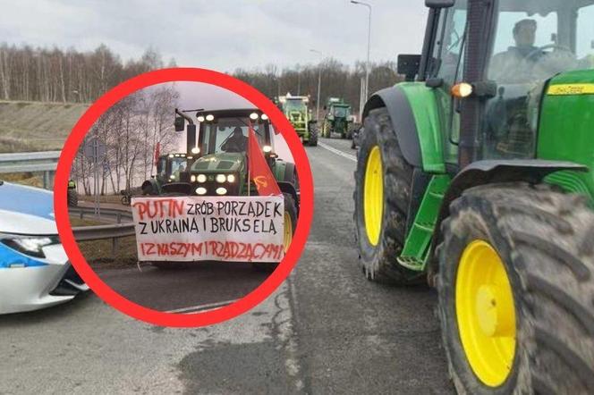 Skandaliczny transparent na proteście rolników w Gorzyczkach