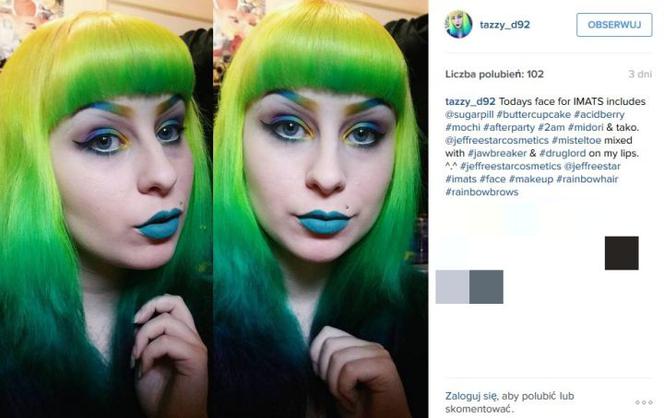 makijaż, tęczowe brwi, kolorowe brwi