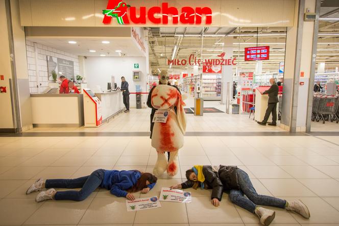 Protest przed Auchan w Warszawie. „Wspierasz ludobójstwo i cierpienie”