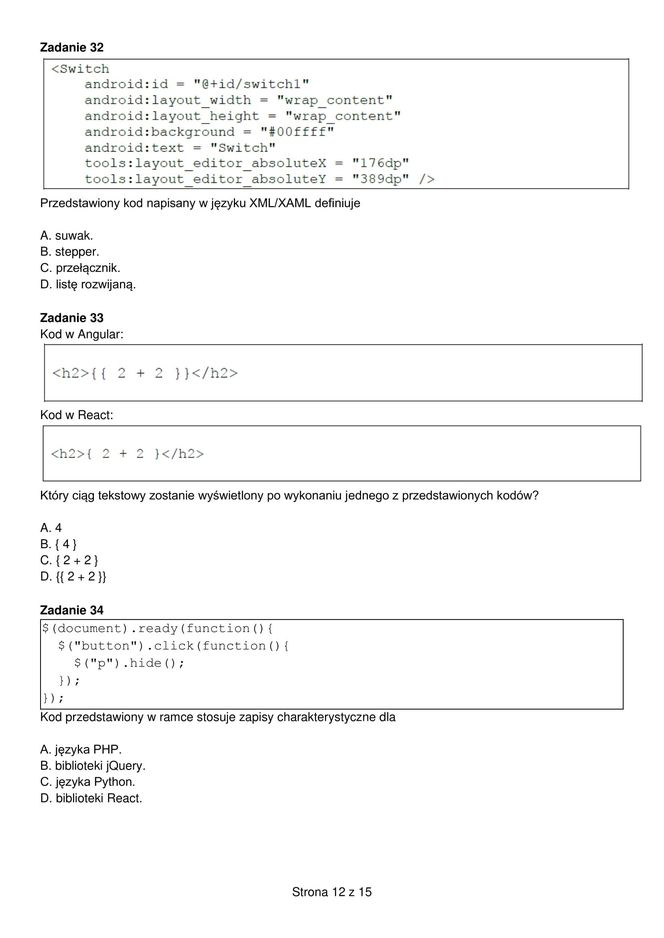 Egzamin zawodowy informatyk - przykładowe zadania. Nazwa kwalifikacji: Projektowanie, programowanie i testowanie aplikacji
