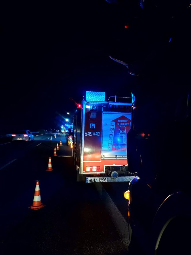 Wypadek na S1 w Katowicach. Samochód wypadł z drogi i stanął w płomieniach!