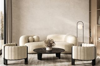 Będzie naturalnie, obło i stylowo. Nowoczesny salon - trendy 2026 