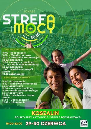 Plakat informujący o programie Strefy Mocy w Koszalinie