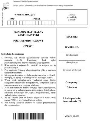 Matura 2012 - informatyka, poziom podstawowy