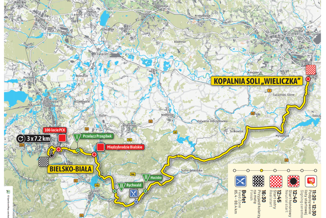 Tour de Pologne 2019: V etap MAPA. Trasa Wieliczka - Bielsko-Biała 7 sierpnia MAPY 5. etapu