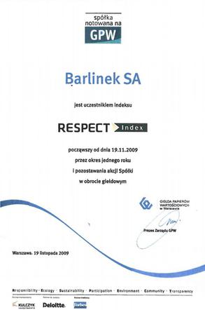 Barlinek SA uczestnikiem RESPECT Index