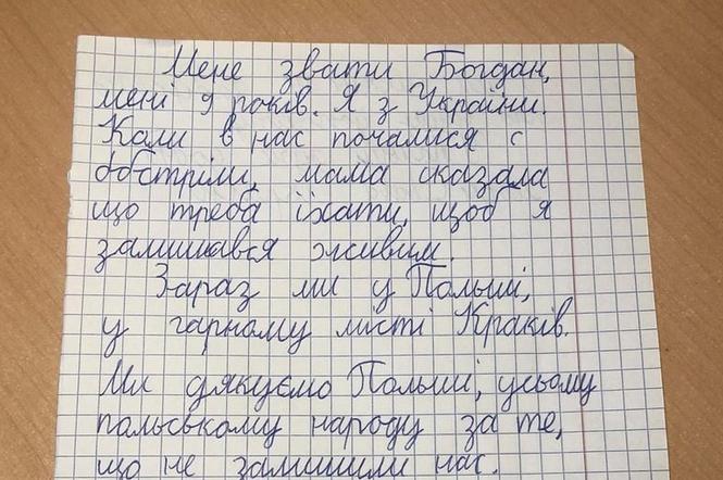 Wzruszający list ukraińskiego 9-latka do Polaków. Nigdy nie zapomnimy, jak nam pomogliście 