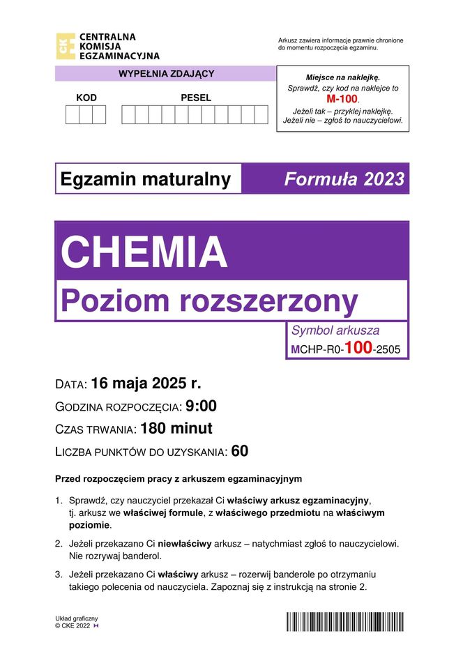Matura chemia 2025: Odpowiedzi i arkusze CKE [16.05.2025] nowa formuła 2023