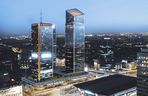 Wizualizacja Lilium Tower obok dawnych budynków Marriotta i Elektrimu