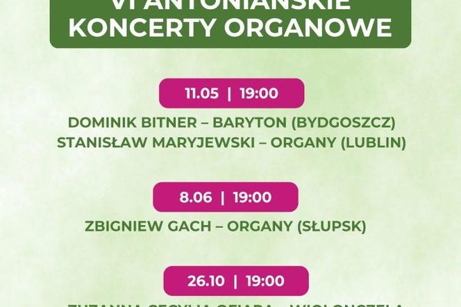 VI Antoniańskie Koncerty Organowe - plakat